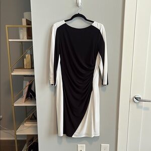 Ralph Lauren Black and White Asymmetrical Ruched Sheath Dress